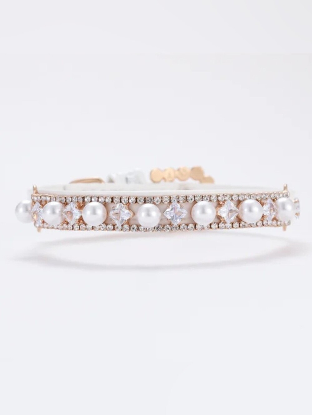 Stunning Faux Pearl & Rhinestone White Adjustable Dog Or Cat Collar - XS
